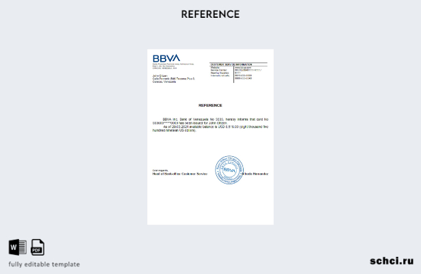 скачать цифровой шаблон справки о банке Венесуэлы BBVA